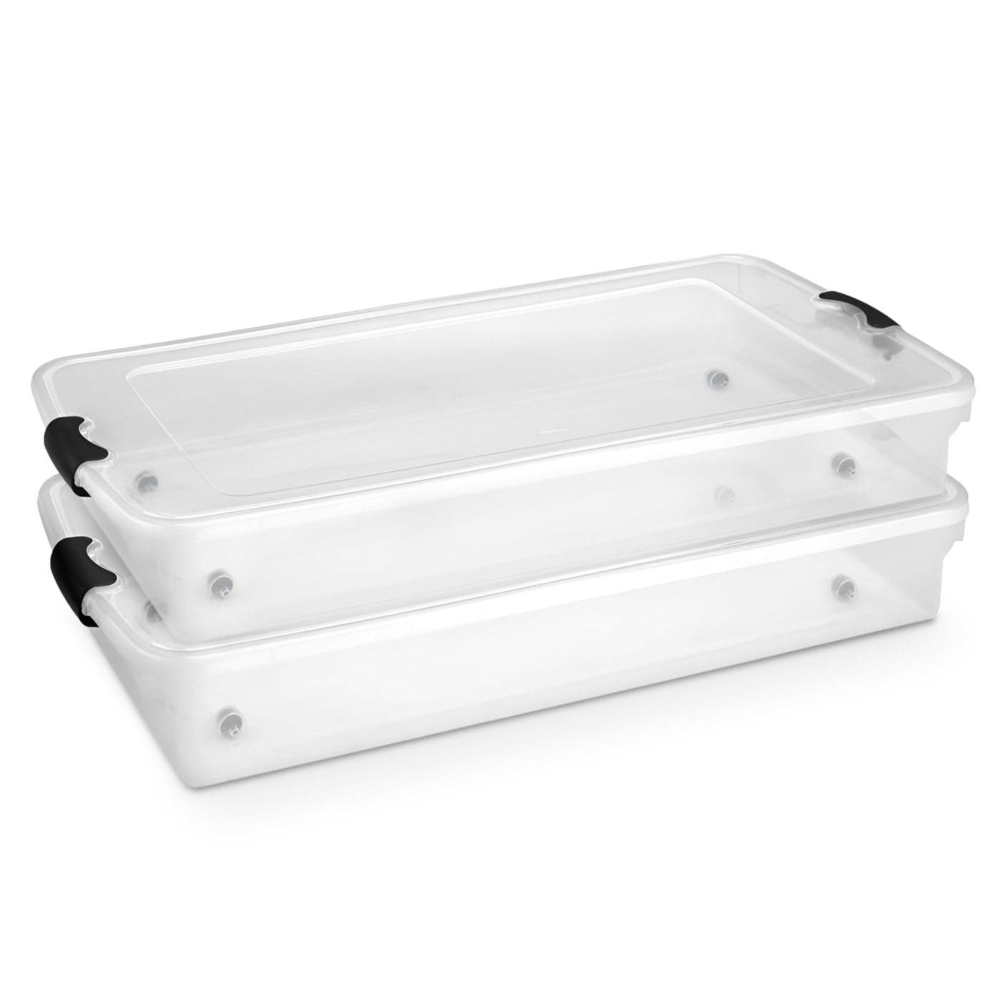 HOMZ 2Pack Under Bed Storage Clear Plastic Containers with Lids 60 Quart Gray Latch Stackable Underbed Organizer Bins for Shoes Bags Clothes and Towels
