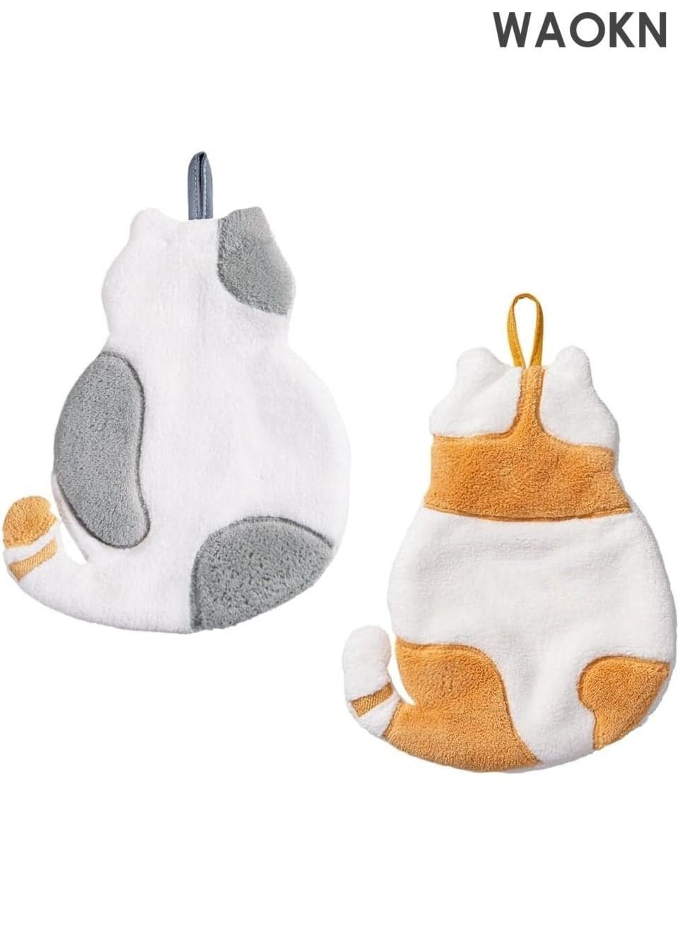 2-Pack Animal Shaped Hand Towels - Super Soft, Super Absorbent Kitchen/Bath Towels - Quick-Drying Decorative Tea Towels for Dishes, Hands, and Face - Lint-Free Bathroom Towels with Hanging Loop (Gray and Orange)