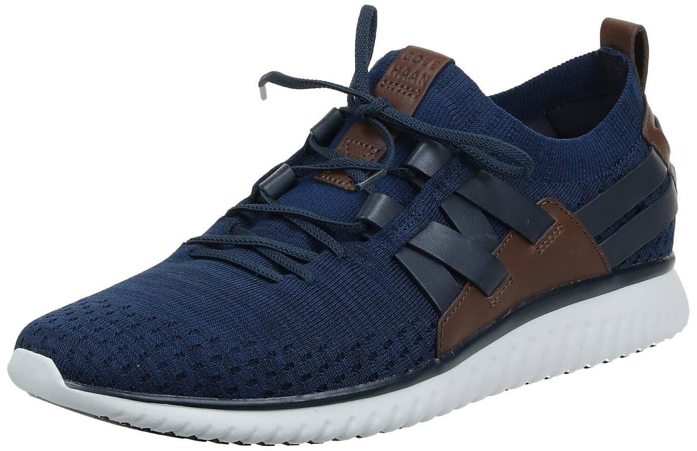 Cole Haan Men's Grand Motion Woven Stitchlite Sneaker, Navy Ink/Peony Knit/British Tan/Optic White, 8.5