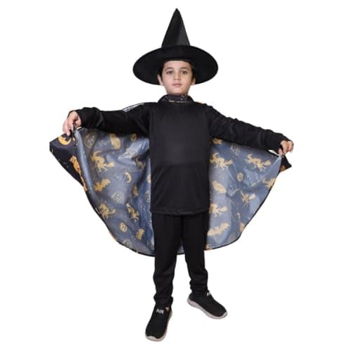 Kaku Fancy Dresses Kids Halloween Wizard Robe & Hat Set Witch Costume Cloak Cape for Boys Girls Fancy Dress Magician Outfit Party Role Play (ONLY ROBE & HAT) - 3-4 Years
