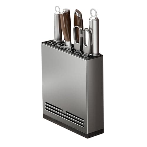 Magnetic Universal Knife Block Holder, Magnetic Aluminum Knife Holder for Refrigerator with Slots for Scissors and Sharpening Rod Storage Stand Display Unique Slot Design to Protect Blade
