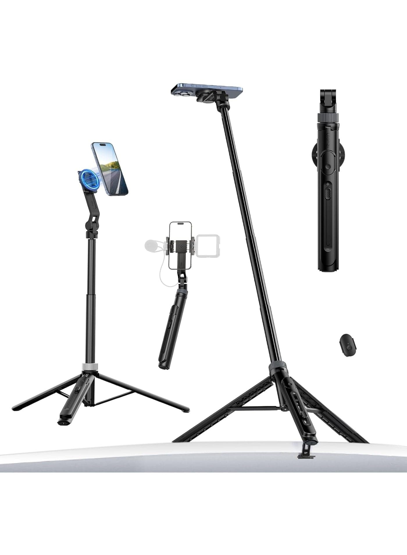 ULANZI TT88 Magnetic Tripod for iPhone, 57" Extendable Selfie Stick with Remote, 2-in-1 Phone Clip & Dual Cold Shoe Mounts-Lightweight Phone Tripod Stand for Vlogging, Travel, Video Recording (Black)