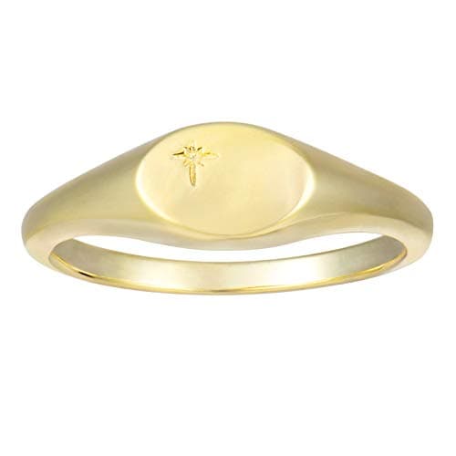 espere 18K Gold Plated Tiny Signet Ring Oval Pinky Stacking Ring North Star Dainty Gold Rings for Women