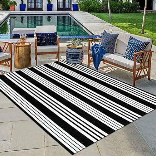 OJIA Black and White Outdoor Rug 4x6 ft Cotton Woven Patio Rug Machine Washable Front Door Mat IndoorOutdoor Area Rugs Floor Mat for FarmhouseFront PorchLawnLiving Room