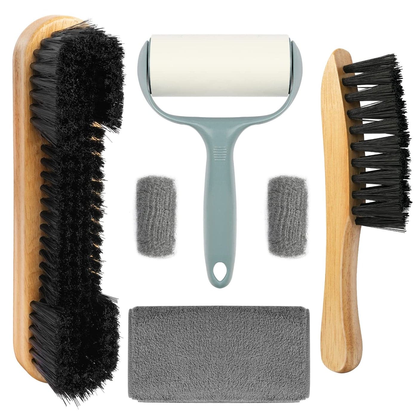 Go2trymo Pool Table Rail Brush 5 Set Billiard Felt Cleaner Accessories with 2 Wooden Brushes Cue Cleaning Cloth Ferrule Polish Cloth Sticky Lint Roller