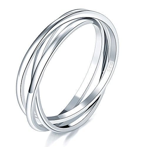 BORUO 925 Sterling Silver Ring, Fidget Ring Anxiety Ring, Triple Row Rolling Interlocking Stacking Rings, High Polish Rings for Women, Men Each Band Width 1.8mm Size 10.5