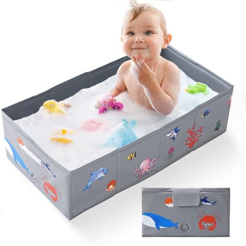 Tohetsuzp Collapsible Baby Bathtub, Portable Foldable Travel Baby Bath for Infant Toddler, Converts Shower to Tub, No Assembly Folds Flat for Storage, 6M-5 Years, Gray