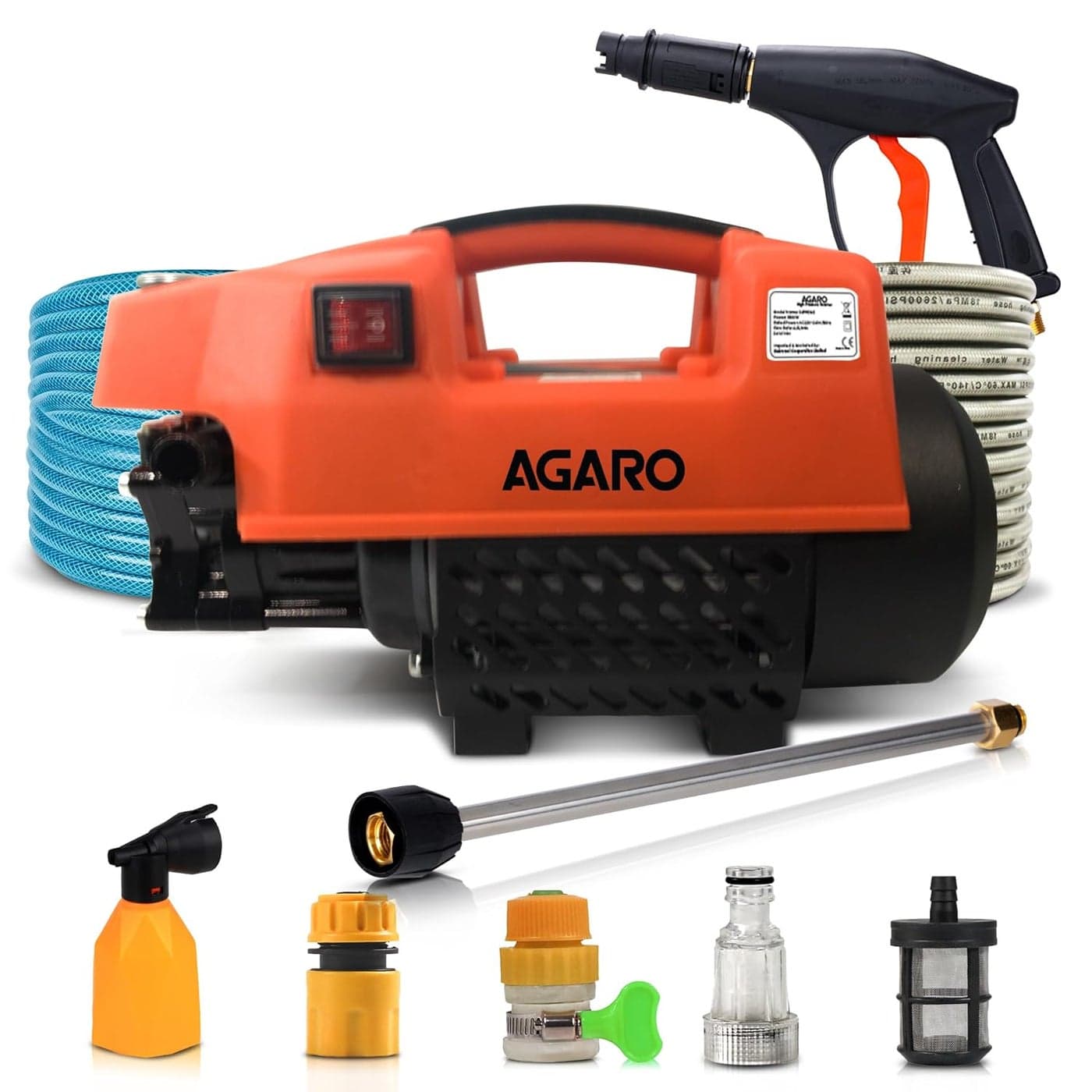 AGARO Supreme High Pressure Washer Car Washer 1800 Watts Motor 120 Bars 65LMin Flow Rate 8 Meters Outlet Hose Portable Car Bike Home Cleaning Black and Orange