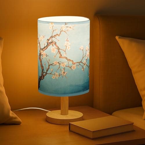 ABOUT SPACE Incandescent Night Lamp,Magnolia Themed Bedside Reading Lamp with Wooden Base for Night,Bed Room,Living Room,Home & Decor,Cylindrical Lamp Shades for Living Room with Light(Bulb Included)