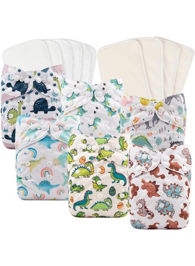 Babygoal Baby Cloth Diapers for Boys, Adjustable Pocket Nappy, 6pcs Diapers+ 6pcs Microfiber Inserts+4pcs Bamboo Inserts