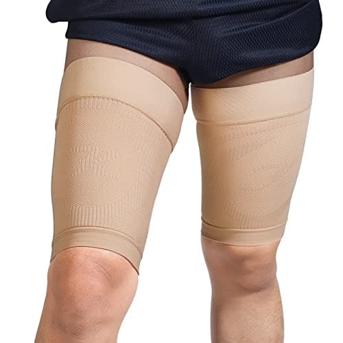 Thigh Compression Sleeves (Pair), Unisex, Hamstring Compression Sleeve for Quad & Groin Pain Relief & Recovery, Thigh Brace & Wrap Great for Running Sports & Injury, Upper Leg Sleeves Beige XXL