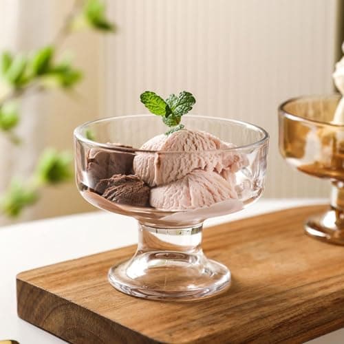 Farielyn-X Ice Cream Glasses Cups Dishes for Desserts, Milkshake,Fruit and Pudding Glass Serving Bowls,280 ml Perfect for Home, Restaurants and Parties Dishwasher Safe 6 (New ice Bowl Cap, 6)