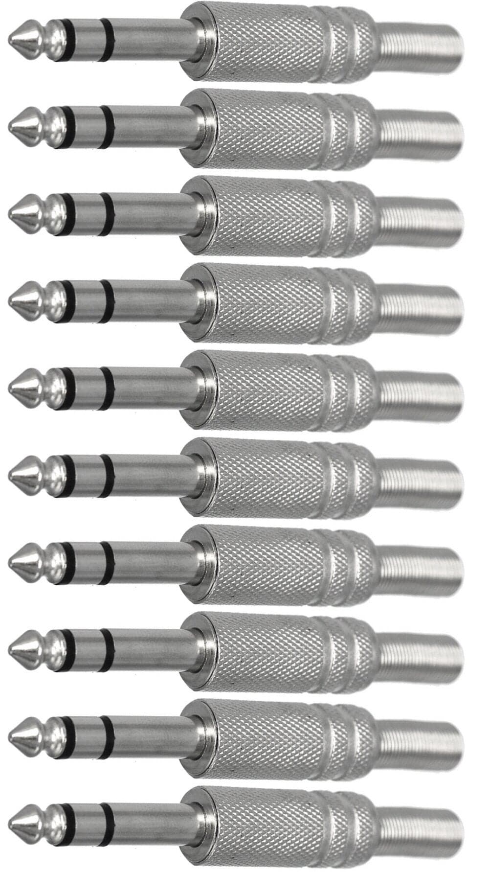 6.35mm 1/4 Inch Stereo Male Metal Connector with Spring Strain Relief Plug Coax Audio Mic Solder Adapter (10 Pack)