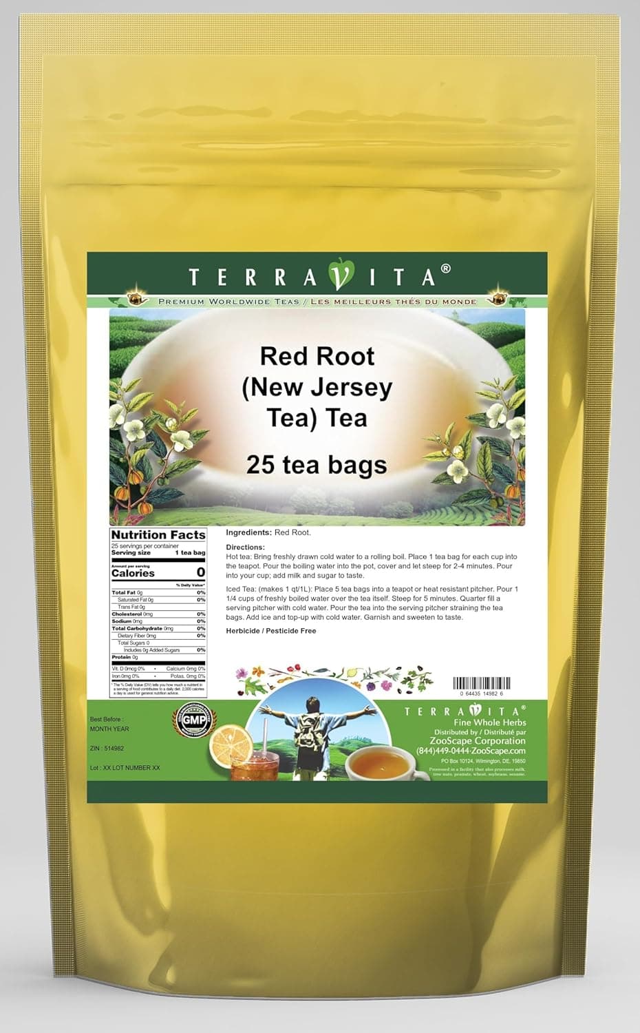 Terravita Red Root (New Jersey Tea) Tea - 25 Herbal Tea Bags
