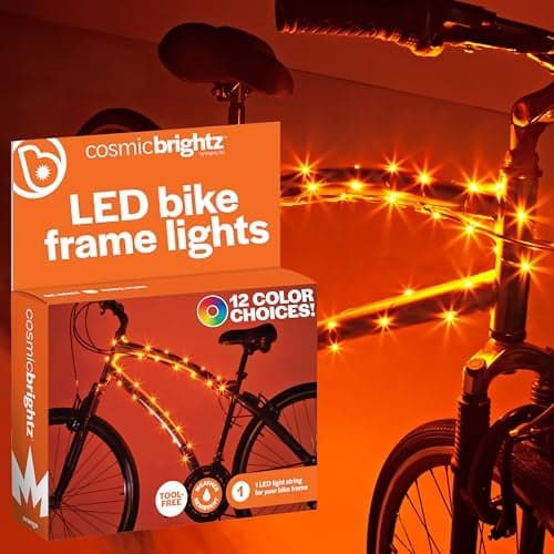 Brightz CosmicBrightz LED Bike Frame Rope Light, Orange - 6.5-Foot String Rope - Battery-Powered with On/Off Switch - Ultra Bright Color Keeps Your Ride Fun and Safe for Kids, Teens, & Adults