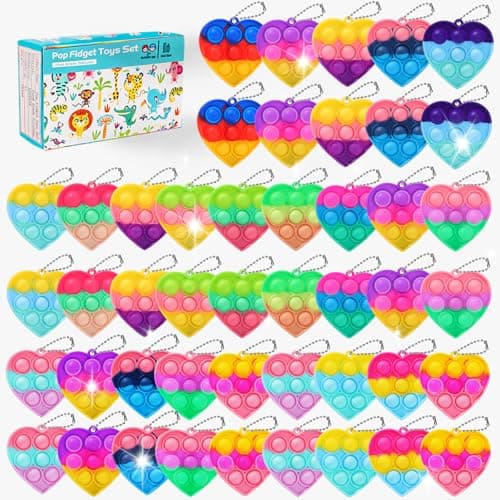 57PCS Kids Party Favors Fidget Toys Bulk Its Birthday Party Favors for Toddlers Adult Small Classroom Prizes Box Fidgets Toys for Kids Goodie Bag Stuffers Treasure Chest Pop Fidget Keychain