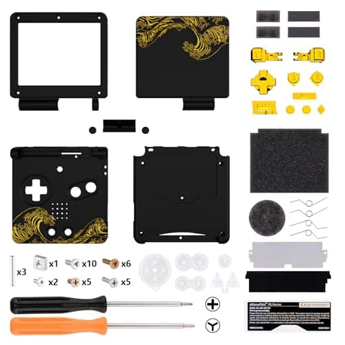 IPS Ready Upgraded eXtremeRate Custom Replacement Housing Shell for Gameboy Advance SP GBA SP The Great GOLDEN Wave Off Kanagawa Black Compatible with Both IPS Standard LCD No Console Screen