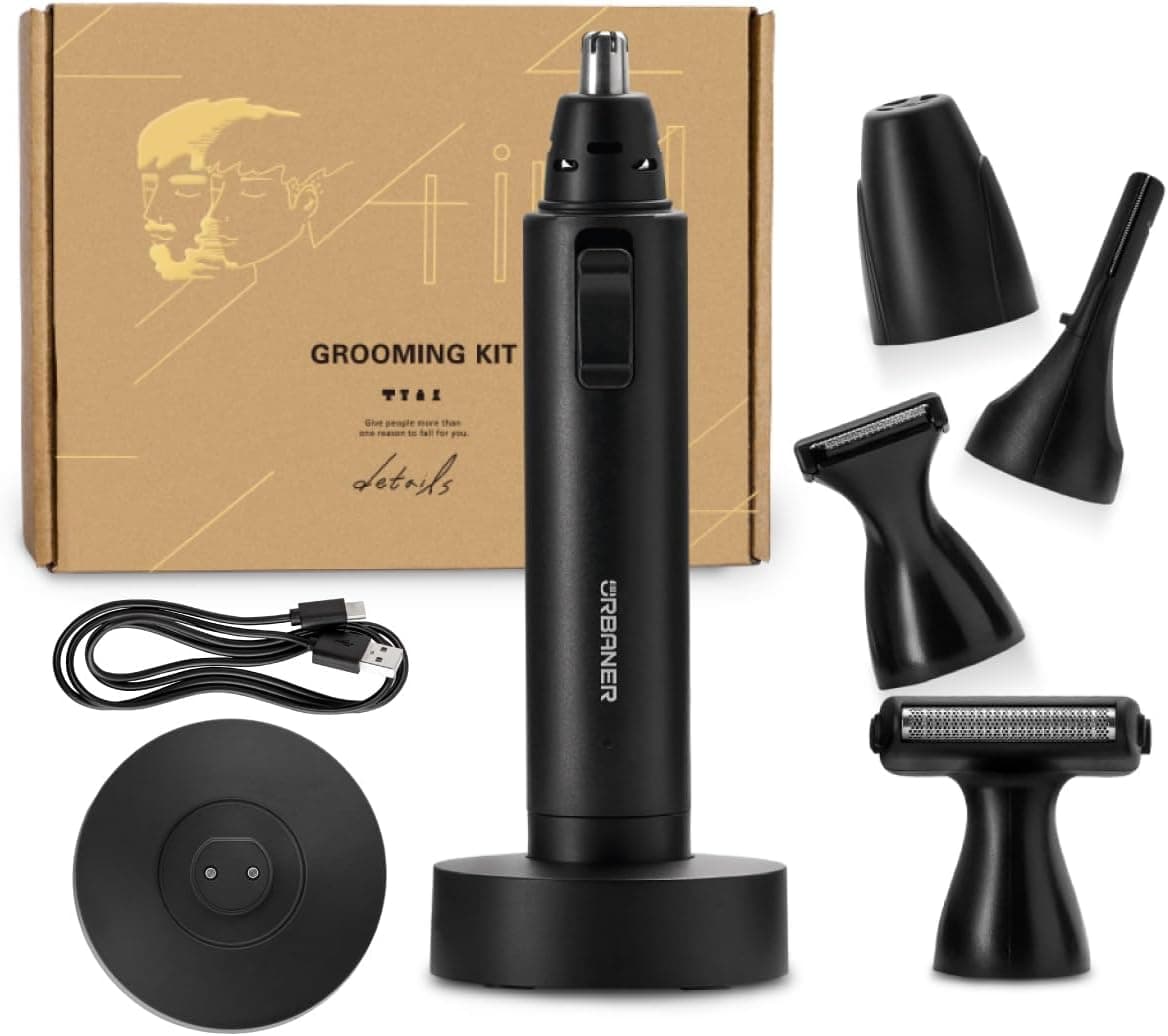 URBANER Nose Hair Trimmer for Men Japanese Motor USB Charger IPX8 Waterproof 4in1 Grooming Set Ear and Nose Hair Trimmer Eyebrows Trimmer Portable Electric Shaver Gifts MB990