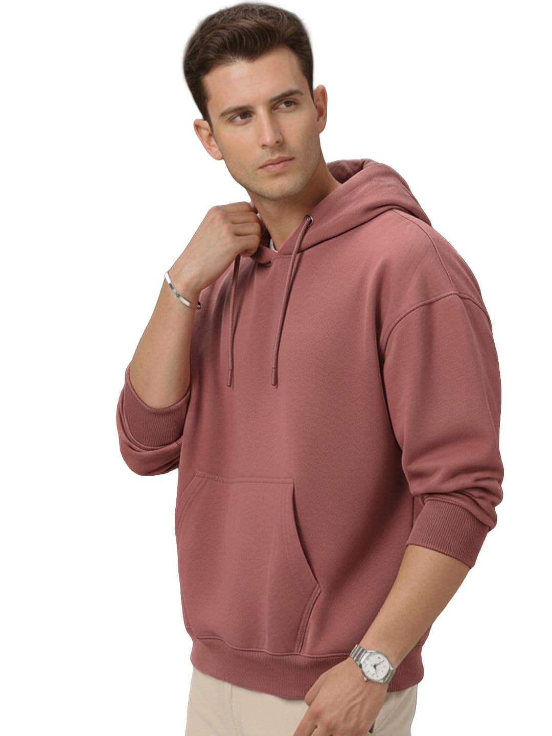 Urbano Fashion Men's Old Rose Cotton Solid Oversized Hooded Neck Sweatshirt (swtsolhdovs-01-oldros-l)