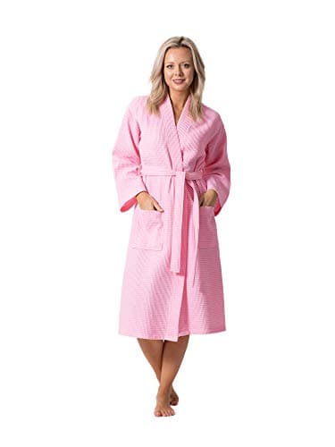 Turkish Linen Waffle Knit Lightweight Kimono Spa & Bath Robes for Women - Quick Dry - Soft (Pink, Large)