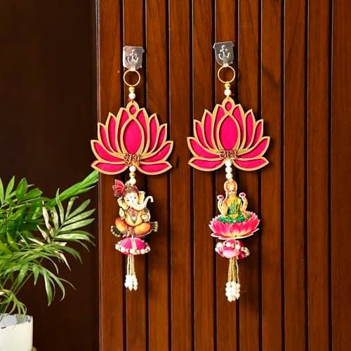 CraftVatika Diwali Decoration Items, Wall Hanging for Home Decoration, Laxmi Ganesha Shubh Labh Lotus Latkan Toran for Home Wall Door Decorations, Diwali Deepawali Gifts (28.5 CM Height) (2 Pieces)