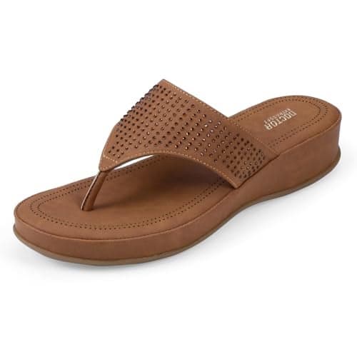 DOCTOR EXTRA SOFT Women's Fashionable Stylish Orthopedic Memory Foam Thong Slippers/Flip Flops|Comfortable & Lightweight|Breathable & Anti-Slip| Casual Slip-on Sandals for Ladies/GirlsD-626 Tan 4UK
