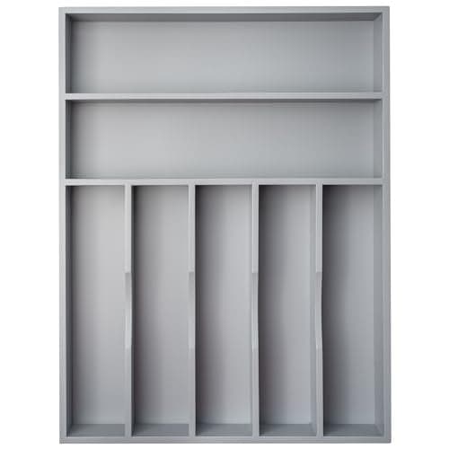Besilord Silverware Organizer 13 Inch Gray Bamboo Kitchen Drawer Organizer 7 Slots Utensil Organizer Silverware Holder Cutlery Organizer Flatware Tray (Large)