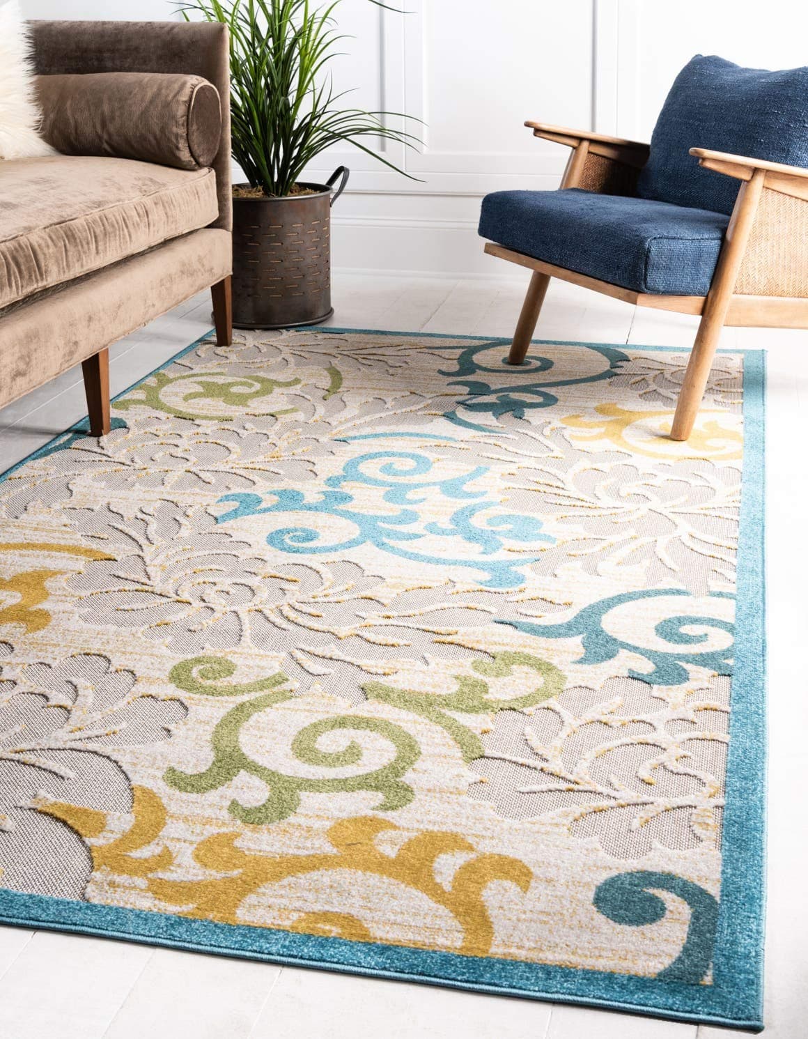Unique Loom Outdoor Botanical Collection Area Rug Savannah 4 1 x 6 1 Rectangle Blue Cream