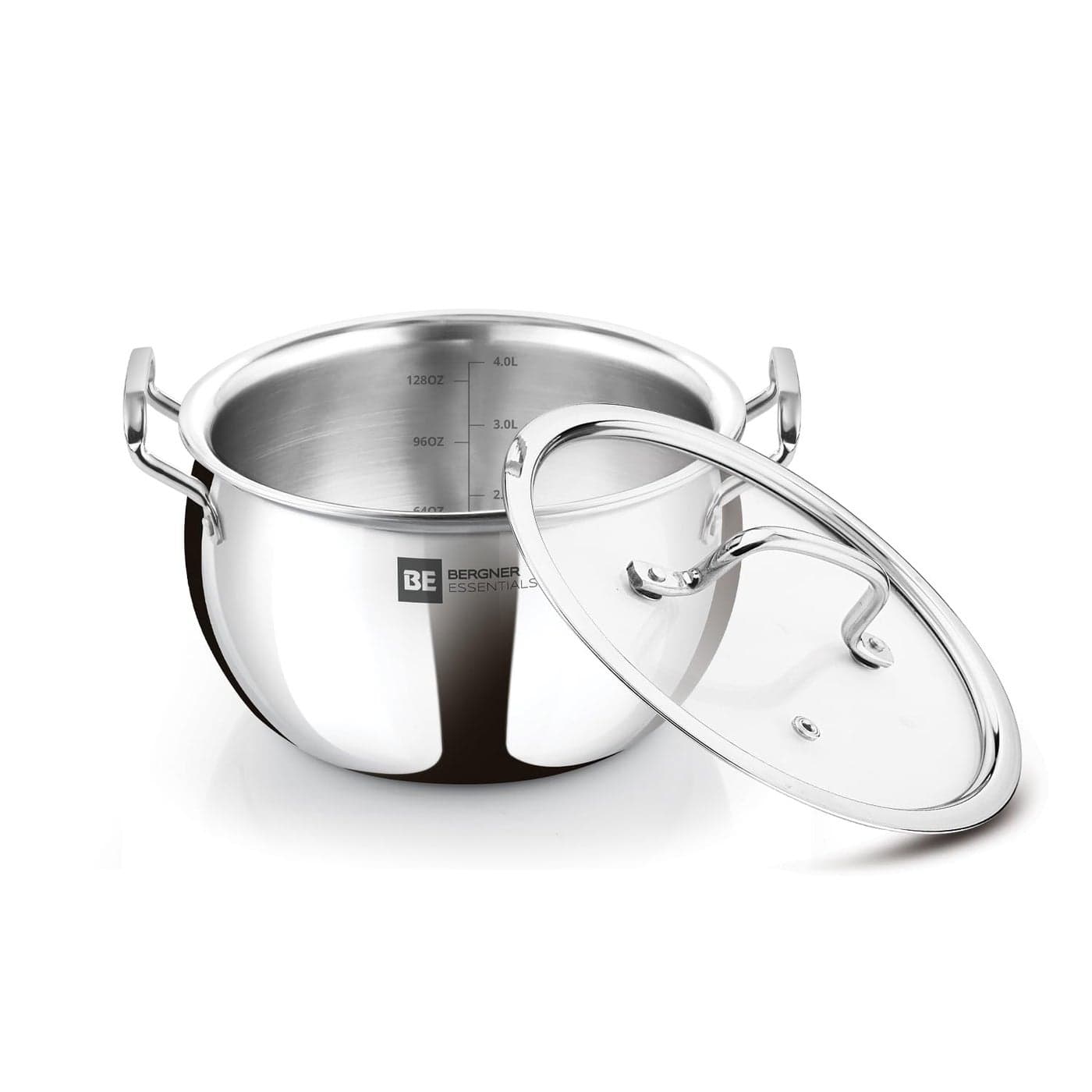 Bergner BE Bergner Essentials TriPly Stainless Steel 20cm Rice Handi with Lid Large Rice Handi Even Heat Distribution Easy to Clean Induction Gas Stove Friendly Silver 5Year Warranty