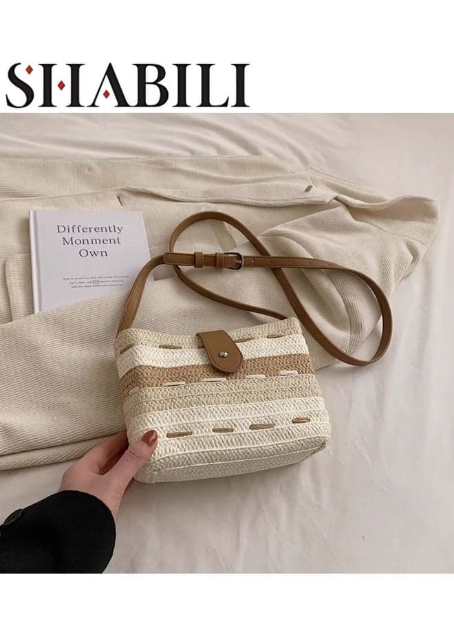 Women's Straw Beach Bag Satchel Bag, Ladies Large Capacity Resort Tote Bag Clutch Bag Handbag, Tassel Pendant Shoulder Bag Sling Bag Side Bag Gift Bag Phone Bag for Girls and College Students