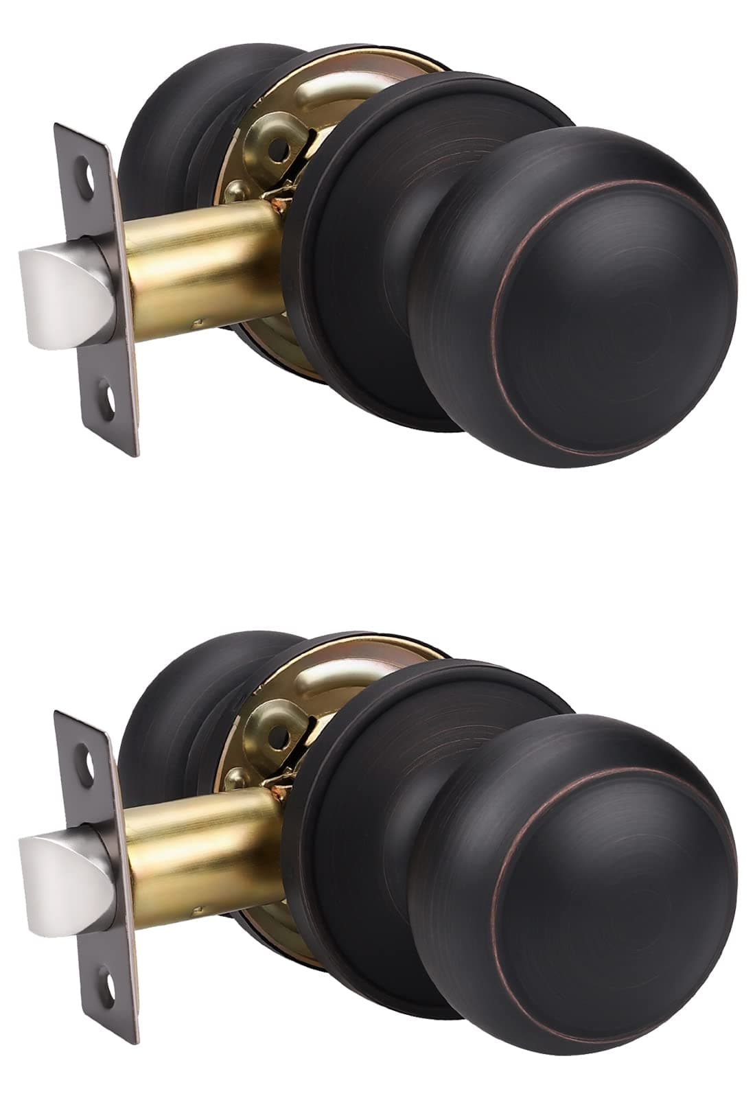 KNOBWELL 2 Pack Oil Rubbed Bronze Indoor Door Knobs, Classic Passage Door Knob Set for Hall and Closet, Oil Rubbed Bronze Passage Door Knobs