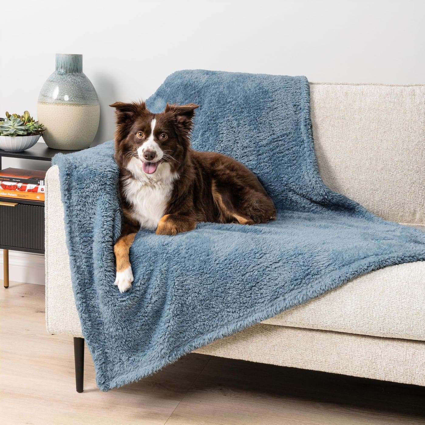 PetAmi Fluffy Waterproof Dog Blanket for Medium Large Dogs Soft Warm Pet Sherpa Throw Pee Proof Couch Cover Reversible Cat Bed Blanket Sofa Protector Plush Washable Pad Dusty Blue 40x60