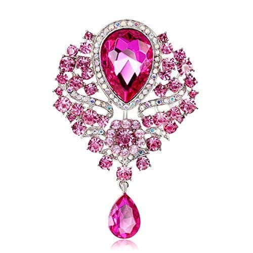 Reizteko Wedding Bridal Big Crystal Rhinestone Bouquet Brooch Pin for Women (Pink)
