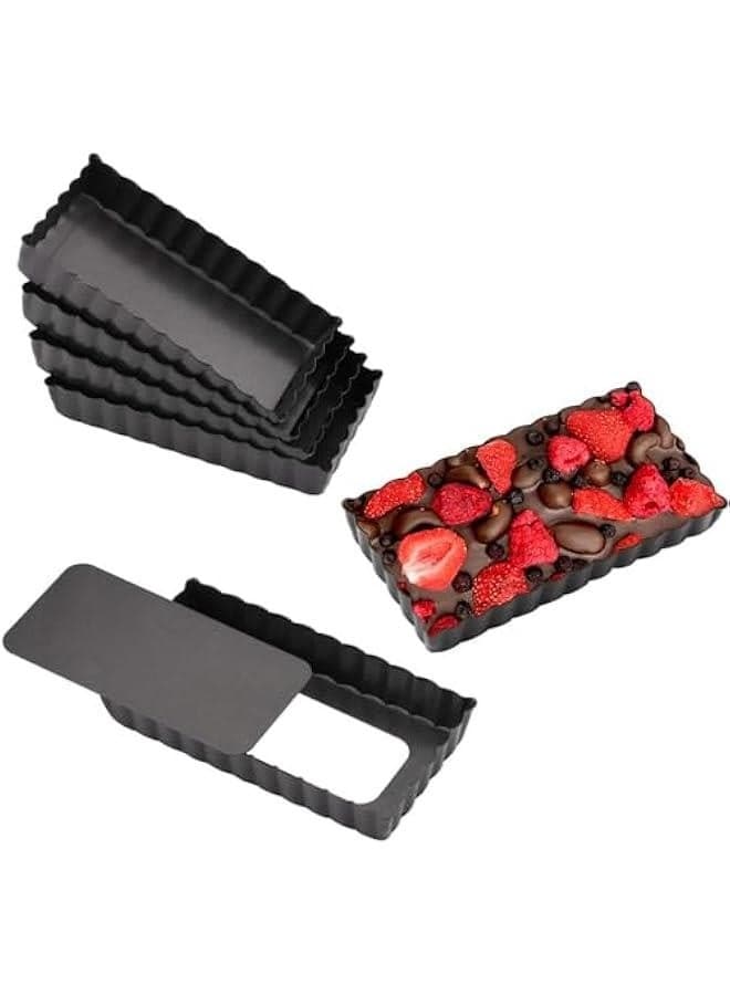 Mini Tart Pan Set of 6 Rectangular Non-Stick 4 Inch Quiche Pan Loose Removable Bottom Tart Pan for Pies, Quiche Bakeware, Cheese Cakes, Desserts