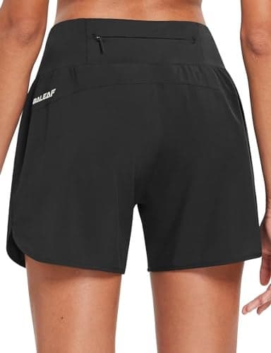 baleaf Women's 5" Workout Shorts Gym Running Shorts Athletic with Liner High Waistband Quick Dry Sports Zipper Pockets Black L