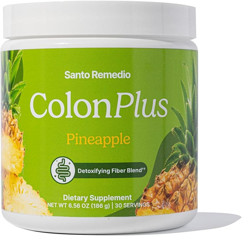 Santo Remedio Colon Plus Colon Cleanser Dietary Psyllium Husk Fiber and Probiotics Supplement 30 Servings Pineapple Flavor