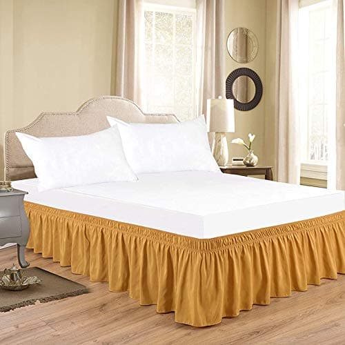 Gold Yellow Bed Skirt Wrap Around 600 Microfiber with Easy Fit with 15 Inch Tailored Drop Shrinkage and Fade Resistant with Microfiber 15 Bed Skirt Twin Size 39 x 80