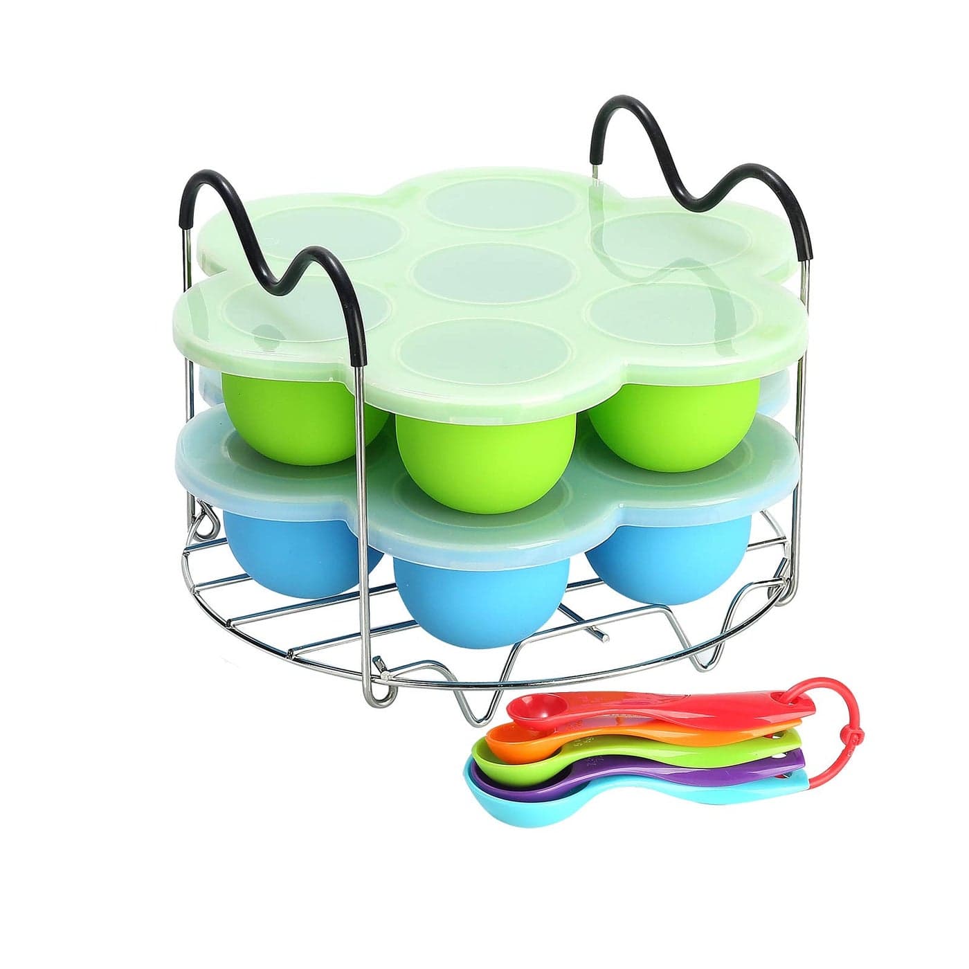 Silicone Egg Bites Molds for Instant Pot Accessories 6 Qt 8 Qt Including Steamer Rack Trivet with Heat Resistant Handles 5Piece Measuring Spoons as Bonus Sous Vide Egg Poacher