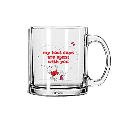 TONKWALAS Winnie The Pooh Friends My Best Days are Spent with You Printed Transparent Glass Coffee and Tea Mug Gift for Couple (325 ML)