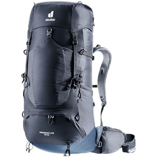 Deuter Unisex Aircontact Lite 50 + 10 L, Lightweight Backpacking & Hiking Backpack for Men & Women, 50 + 10 Liters - Black-Marine