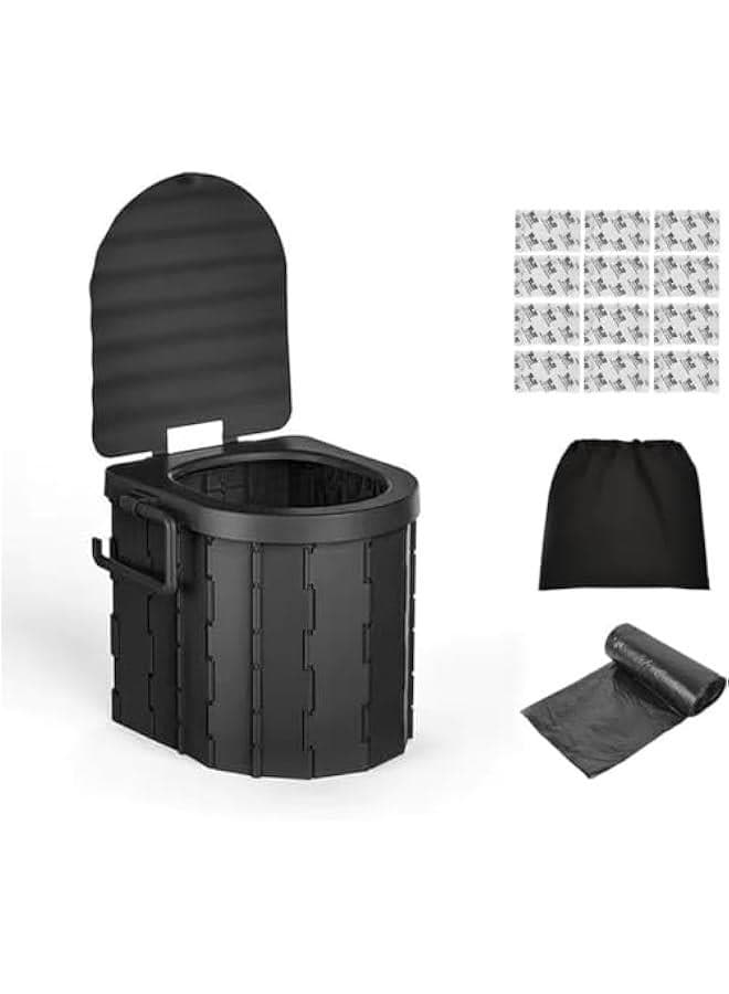 Durku Portable Toilet,Foldable Portable Toilet for Adults with Toilet Paper Holder and Carry Bag,Camping Tall Toilets with Lid for Adults and Kids for Travel,Hiking,Camping (Black)