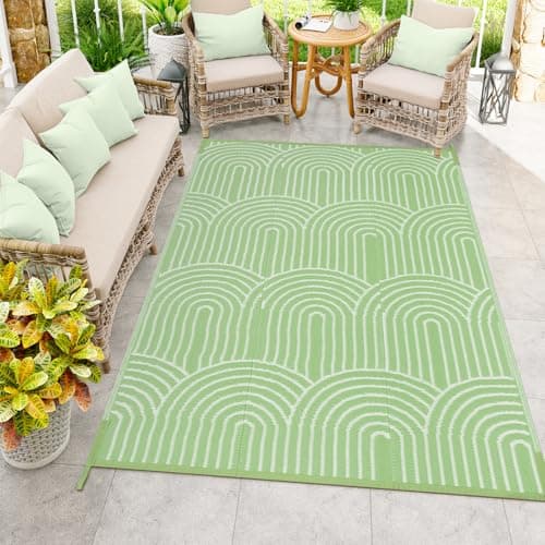 Anidaroel Patio Rugs Outdoor 6’x9’ Clearance Waterproof, Reversible Rainbow Outdoor Plastic Straw Outside Rugs, RV Outdoor Rugs for Camping, Porch, Balcony, Backyard (Green, 6‘X9')