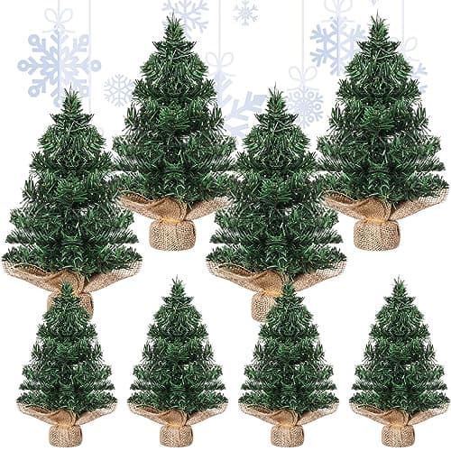 Yinder 8 Pcs Mini Christmas Tree 787 Inch 1181 Inch Miniature Artificial Christmas Tree Small Fake Xmas Pine Tree with Base for Winter Mantel Village Home Kitchen Dining Table Holiday Decorations