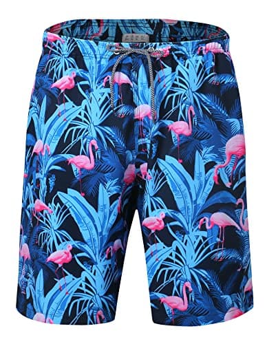 ELETOP Men's Swim Trunks Quick Dry Bathing Suit Swimming Board Shorts Mesh Lining Beach Swimwear Flamingo Blue M
