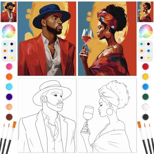Dinifee 2 Pack Pre Drawn Canvas for Painting Sip and Paint Kit for Couple 8" x 10" Stretched Pre Printed Canvas Couples Date Night Art Party Adults Easter Mother's Day Gift(Wine Glass Couple)