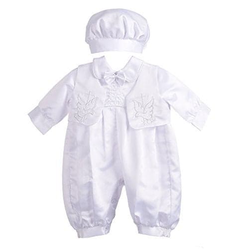Lito Angels Baby Boys' Christening Baptism Outfit White Romper Formal Wear Embroidery Cross Vest 3 Piece Set Size 3-6 Months