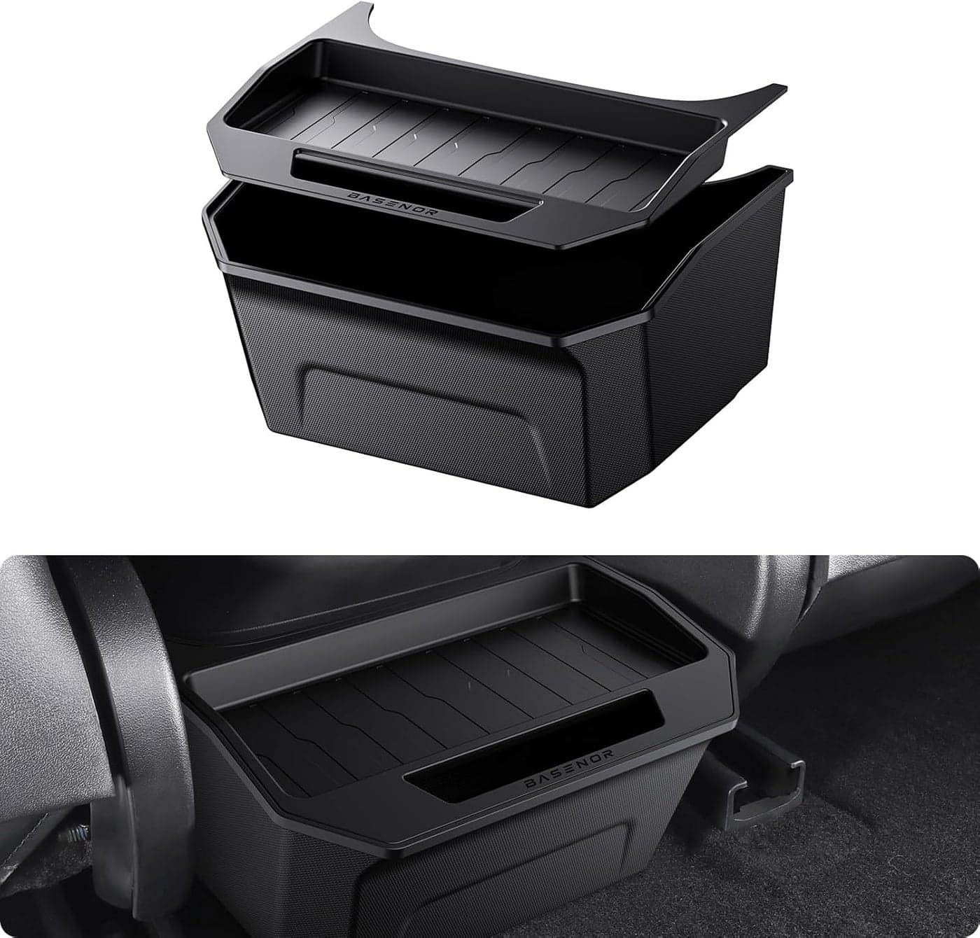 BASENOR Minimalist Black Rear Console Organizer Tray for Tesla Model 3 (2017-2023)
