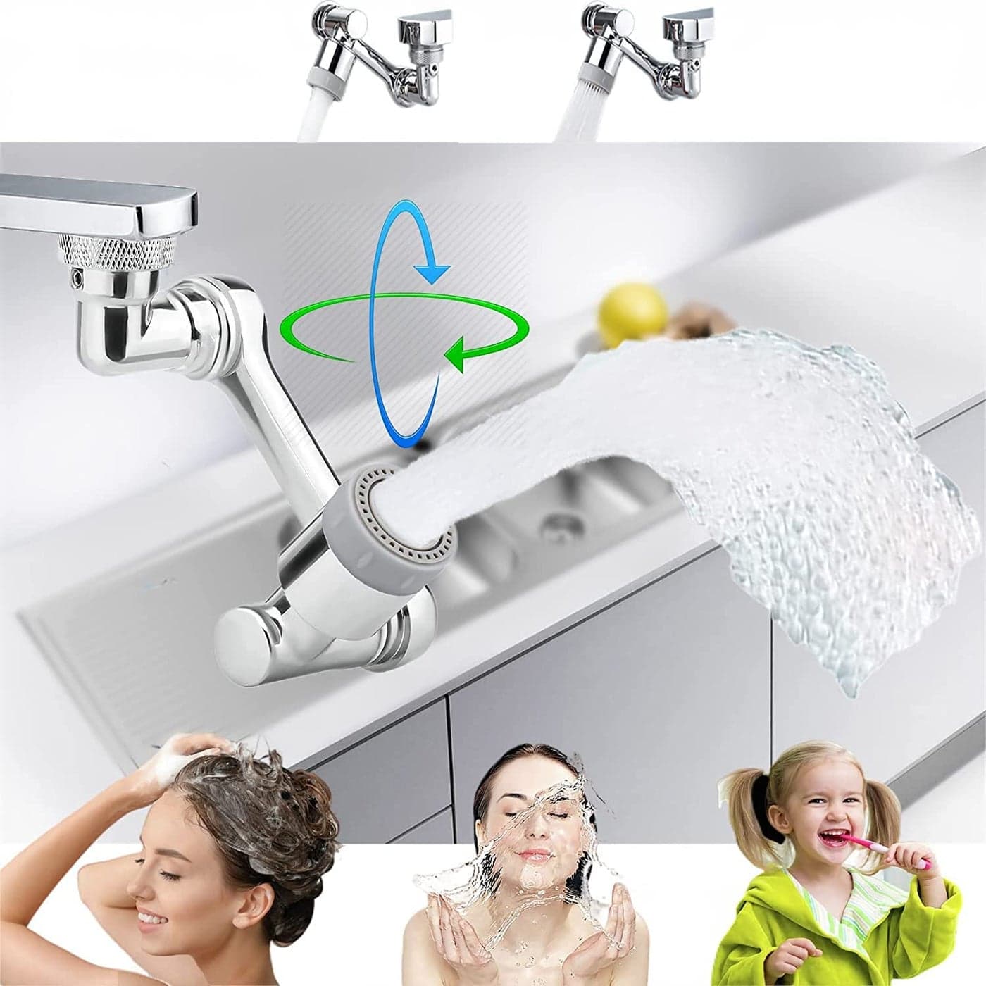 Clefairy Universal Faucet Sprayer, Tap Extender for Kitchen with 2 Water Outlet Modes, 1080° Rotatable Splash-Proof Faucet Extender, Solid Brass Tap Spray Head Aerator Sprayer for Taps M22/M24 Thread