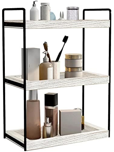 Dorhors 3 Tier Bathroom Counter Organizer,Countertop Bathroom Storage Shelf,Counter Tray and Vanity Organizer (Rustic White)