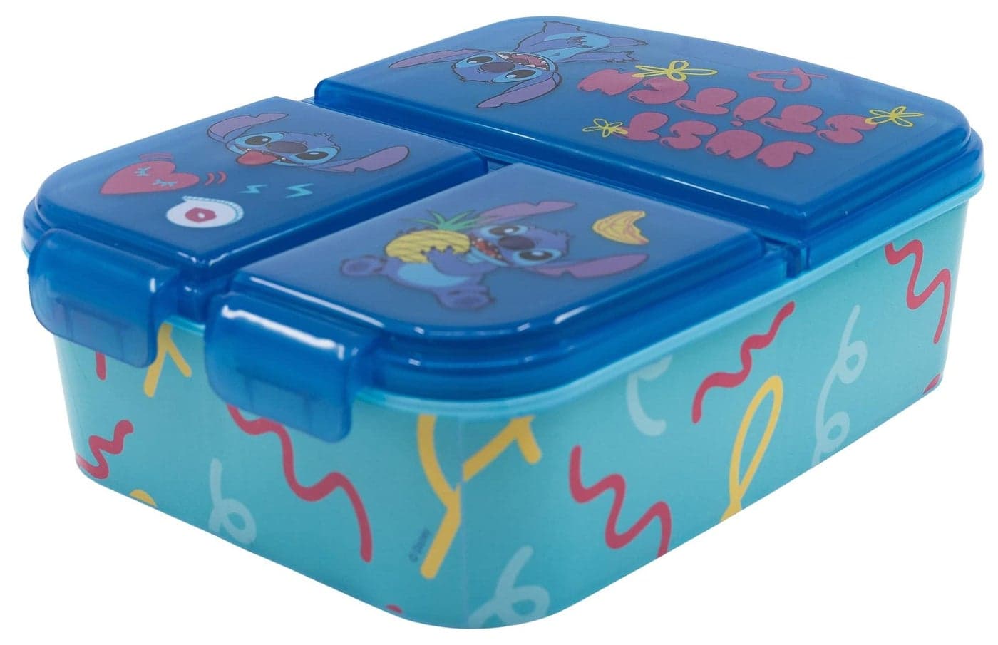 STOR Stitch Kids Childrens Multi Compartment Rectangular School Travel Lunch Food Box Sandwich Bento Container BPA Free Blue